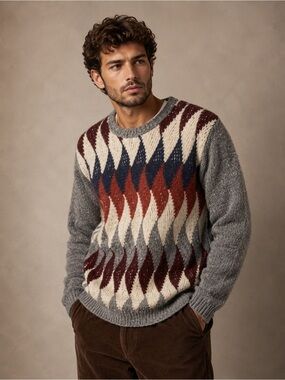Burton Menswear Gray Argyle Pattern size L.